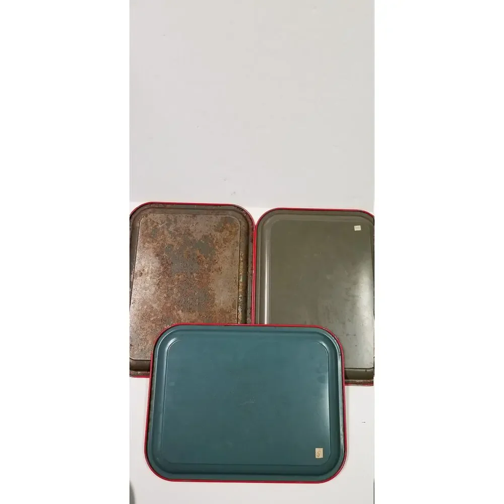 Set of 3 Vintage 1960s Metal TV Lap Trays Red Border Grape Vineyard Cottagecore